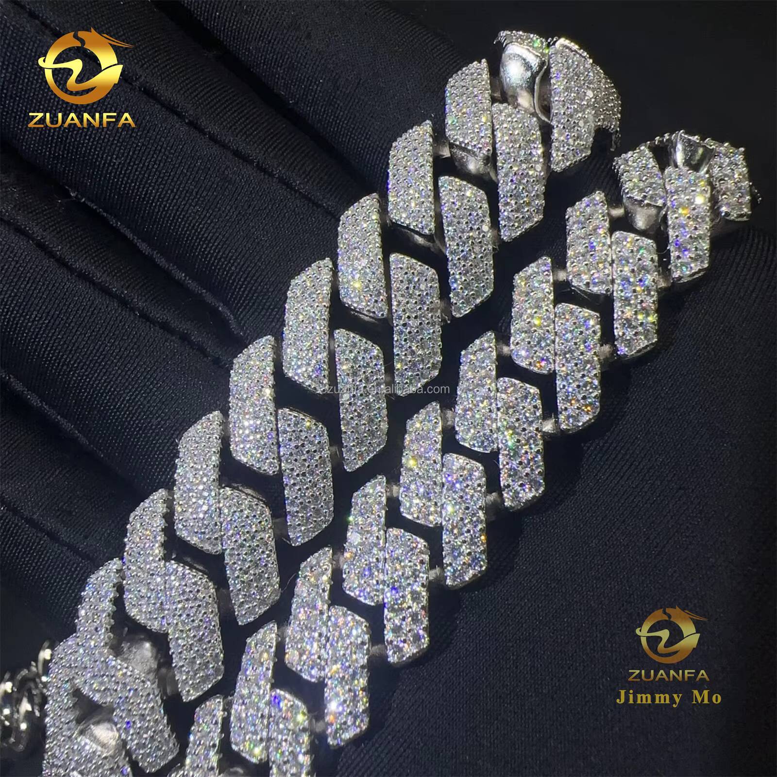 Popular Style Prong Setting 13mm 15mm Big Guy Heavy Iced Out Hip Hop S925 Sterling Silver Moissanite Diamond Miami Cuban Link