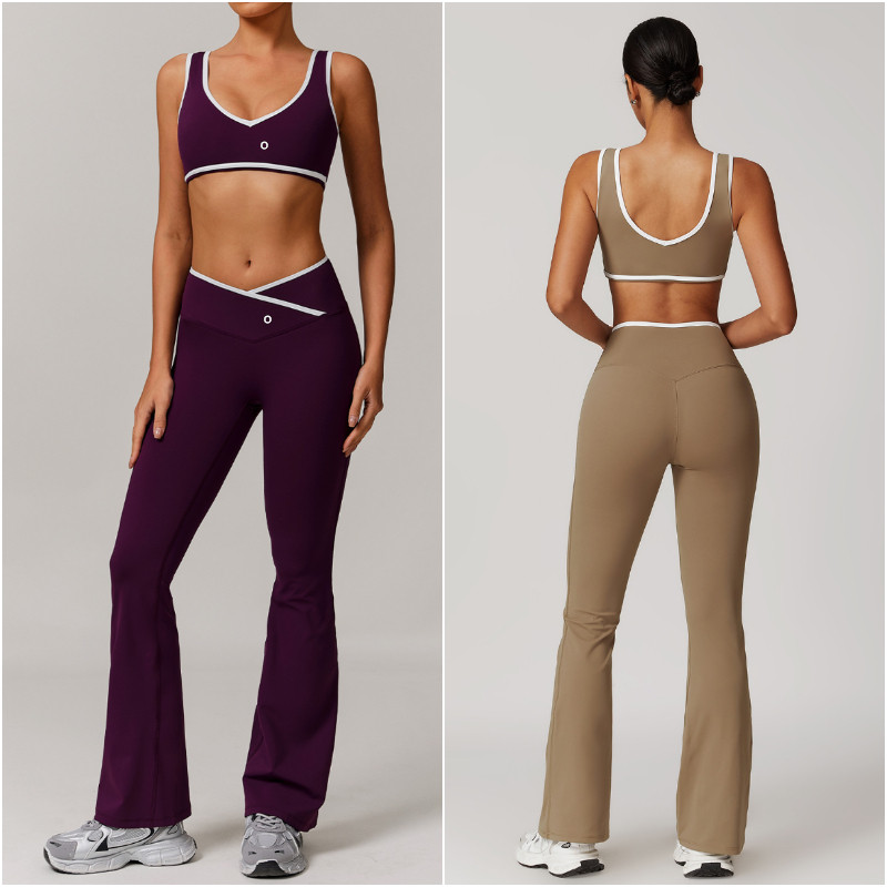 8843 Womens Yoga Outfit Two Pieces Sets Pants Vest Excerise Close-fitting Trousers Tops Sport Gym Running Trainer Casual Elastic High Waist Sportwear