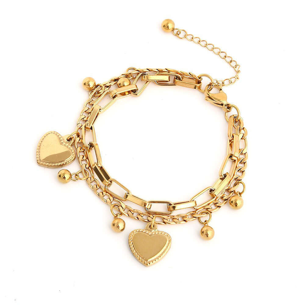Double Layer Heart Couple Ins Cold Style Hip Hop Personality Round Bead Chain Bracelet