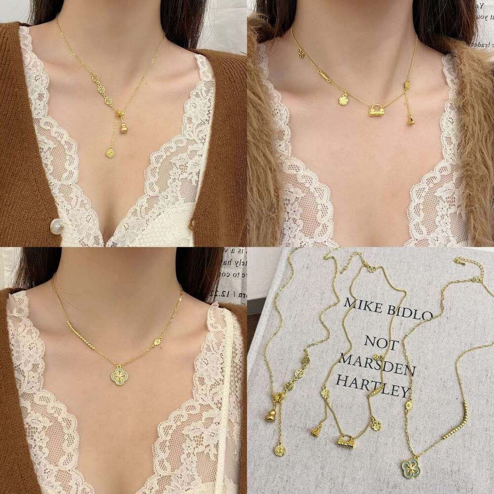 Flowery Tassel Peace Lock Bag Necklace Wealthy Flower Chain Fashionable Elegant Versatile High-end Feel 2024 New Model 2b1