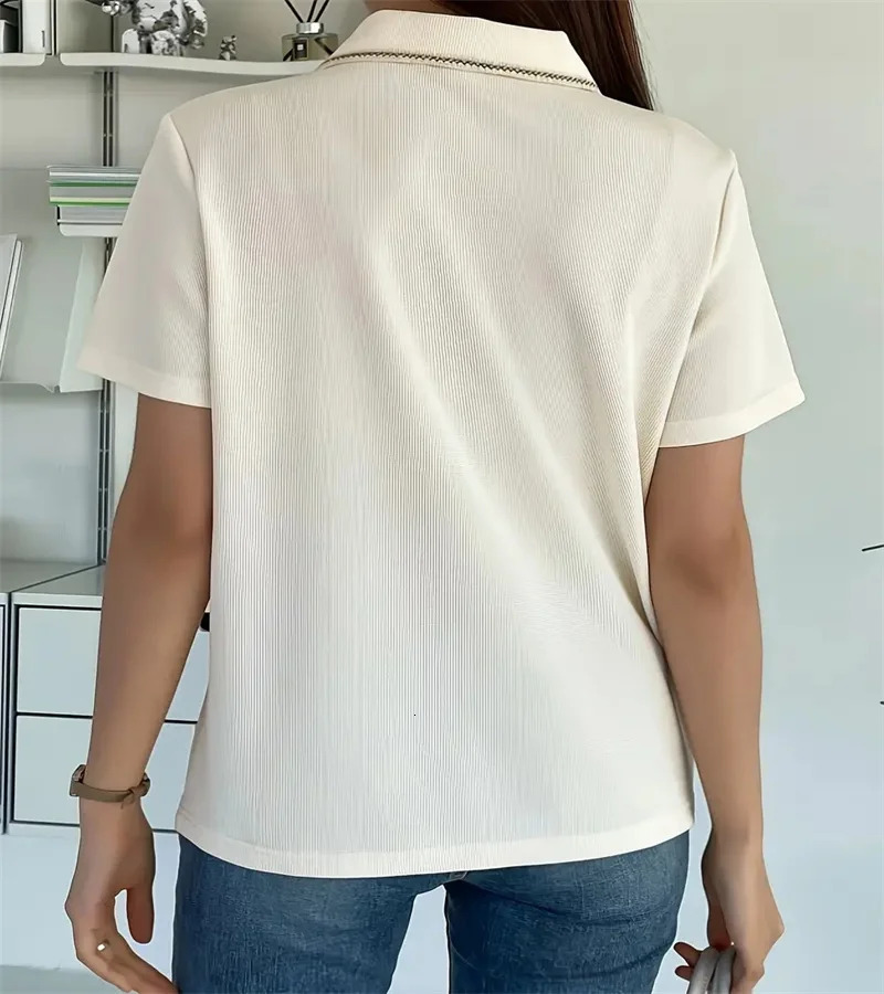 Spring 2024 Womens pure color buttondown Tshirt spring and summer casual office shortsleeved shirt 250724