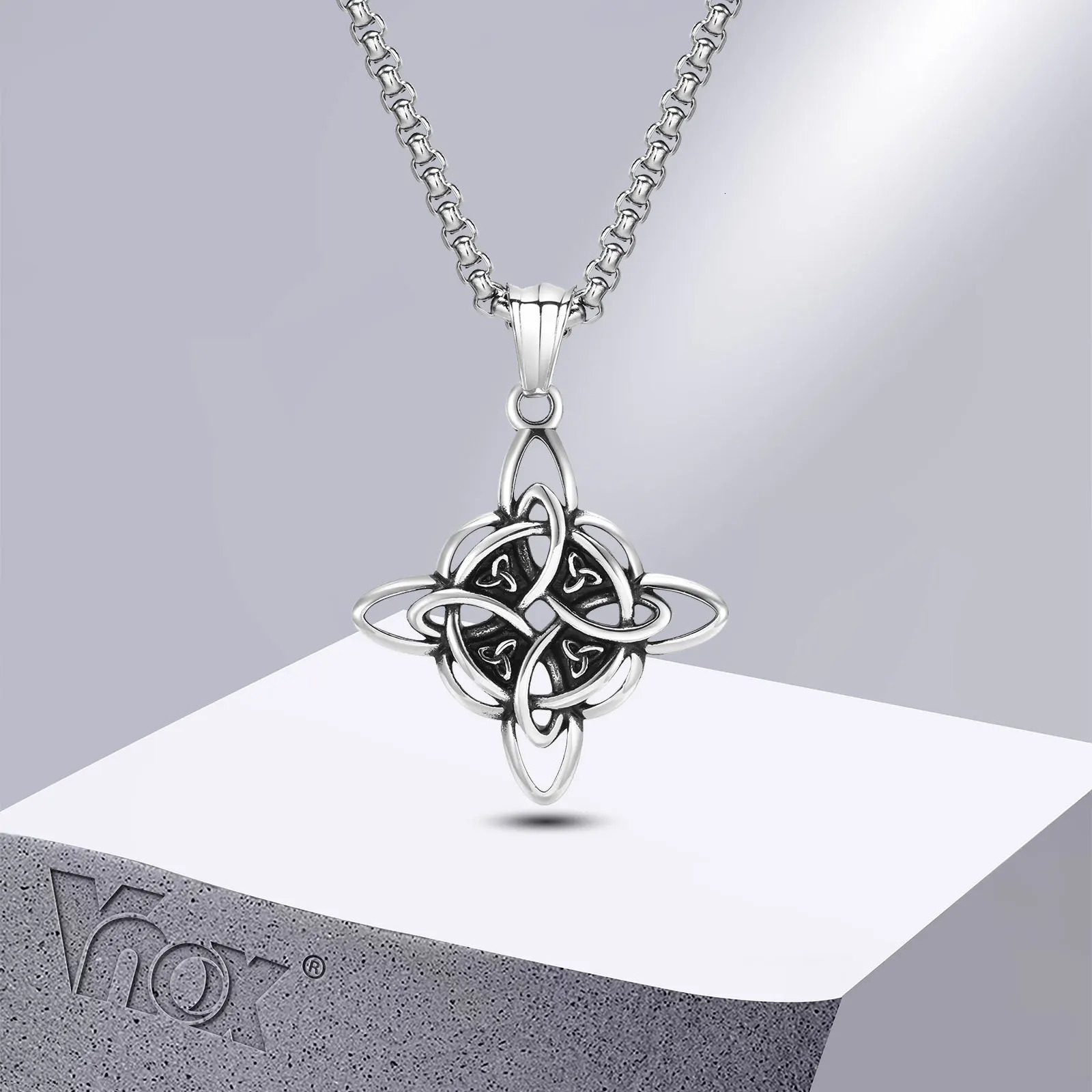 Vnox Vintage Celtic Knot Necklaces for Men WomenStainless Steel Nordic North Europ Amulet PendantTriquetra Witches Knot Collar 250729