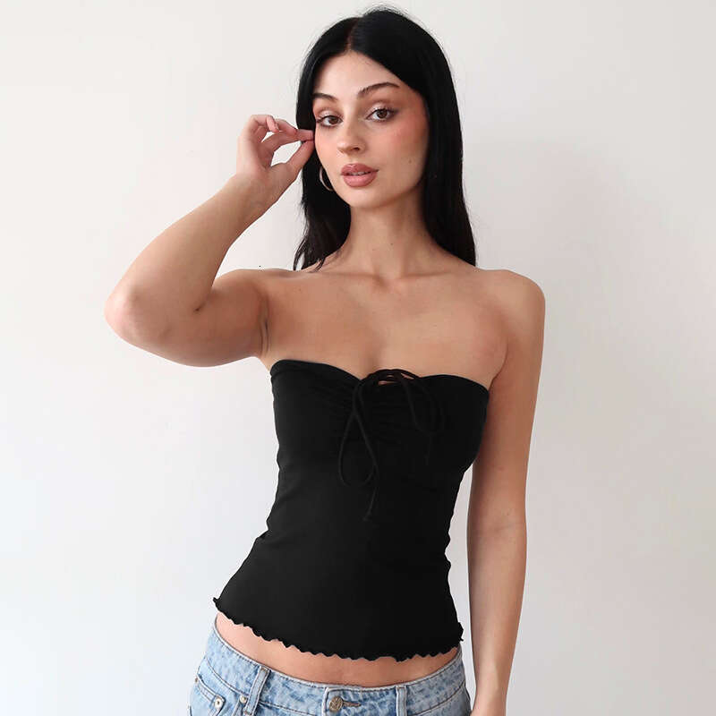 Ytp237 Women's Summer New Lace-Up Halter Ruched Tube Backless Ruffle T-Shirt Top For Women B5