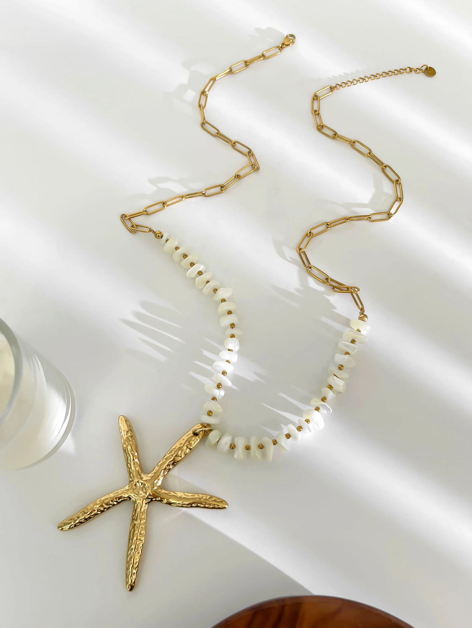 GHIDBK Statement Exaggerated Ocean Style Big Starfish Natural Shell Pendant Necklace for Women Stainless Steel Beach Jewelry 250729