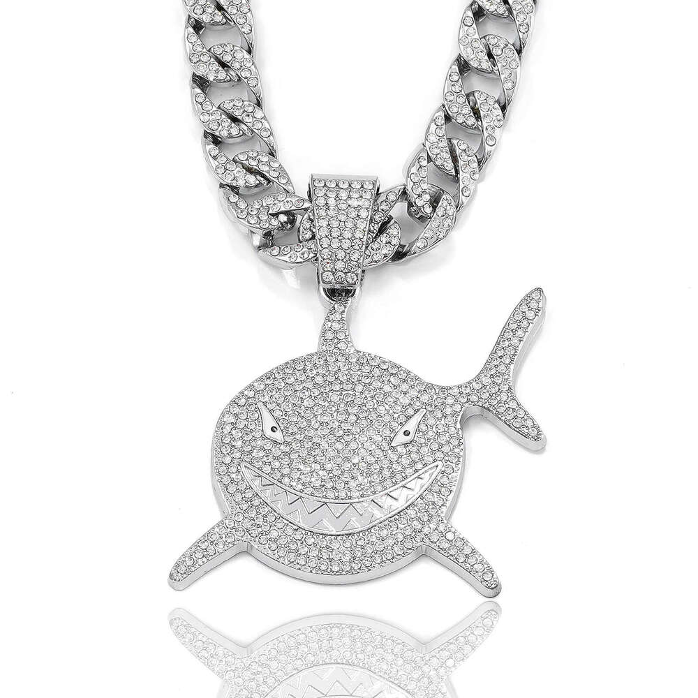 Trendy Personality Exaggerated Shark Fashion Full Dia Hip Hop Necklace for Men and Women Single Pendant
