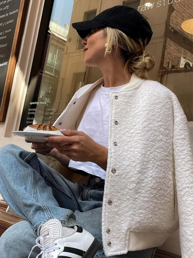 SLTNX Fashion Tweed Bomber Jackets for Women Autumn Chic Stand Collar Female Outerwear Lady Long Sleeve with Pocket Coat 250730