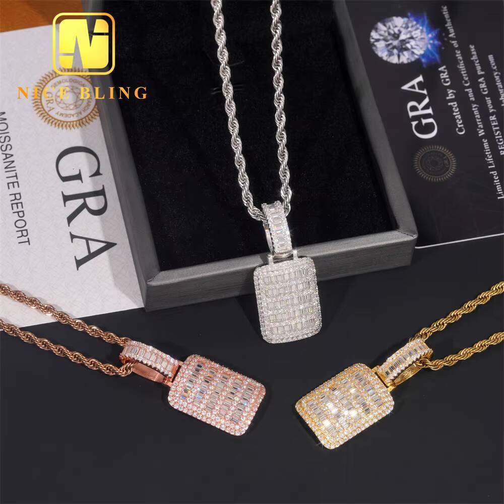 Custom Iced Out Baguette Diamond Hip Hop Moissanite Jewelry Pendant 925 Sterling Silver VVS Moissanite Hip Hop Style Pendant