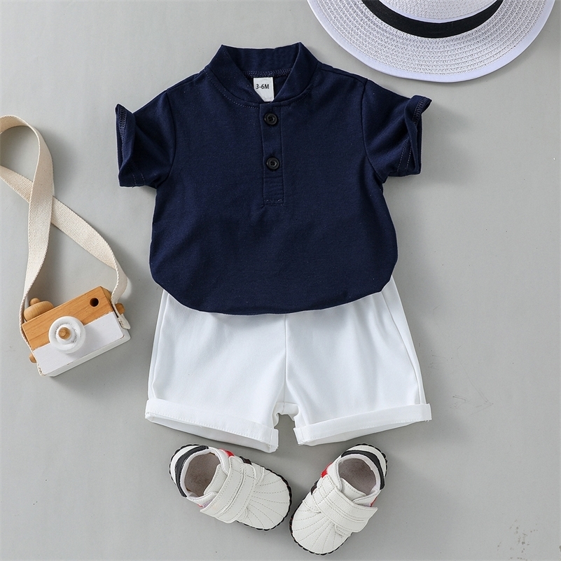 Fashionable Summer Arrival Boys Solid Color T-Shirt and Stain-Resistant Shorts Two-Piece Set in CasUAl Style 250729
