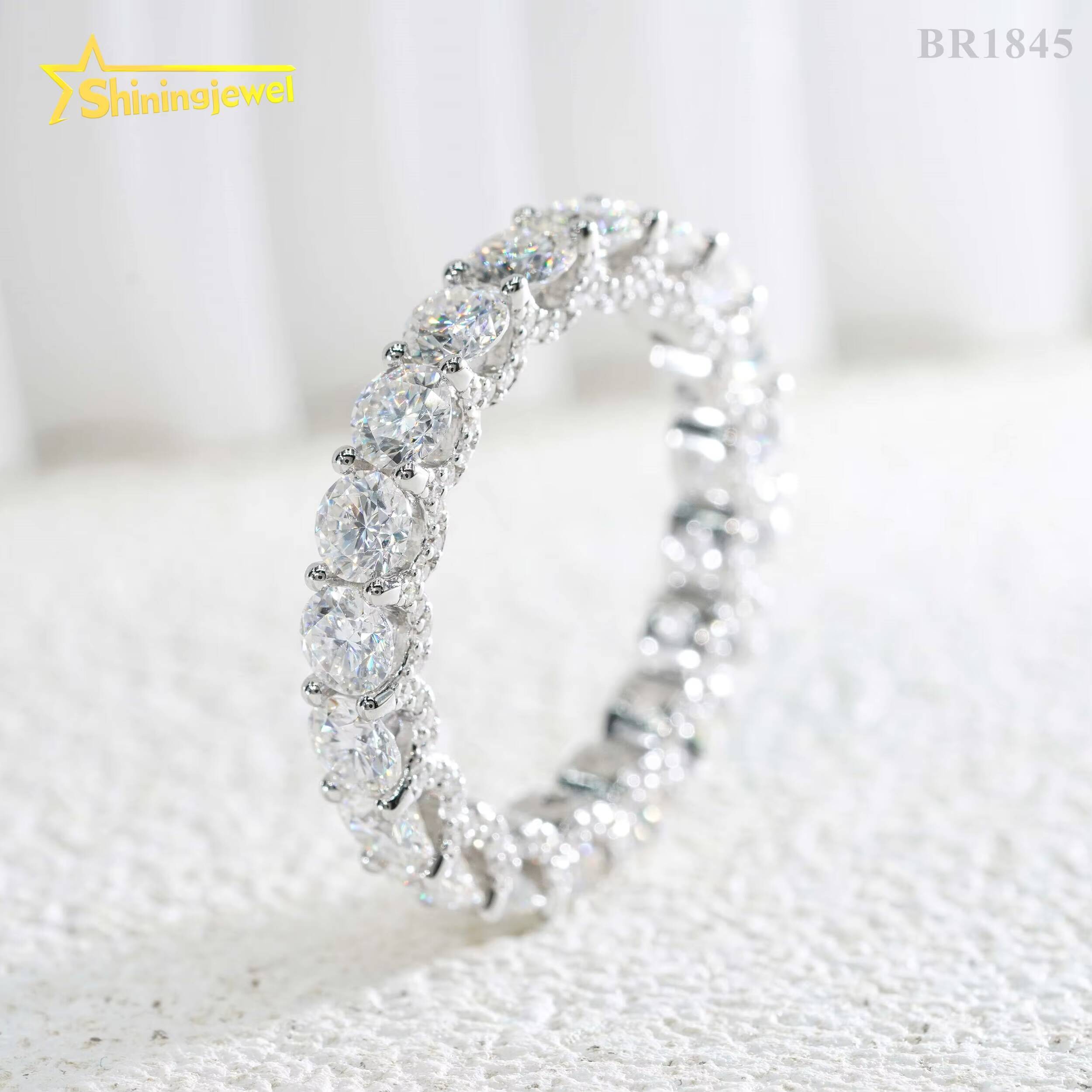 Shining Jewelry High Quality Iced Out Eternity Ring S925 Silver VVS Moissanite Wedding Band Ring for Women