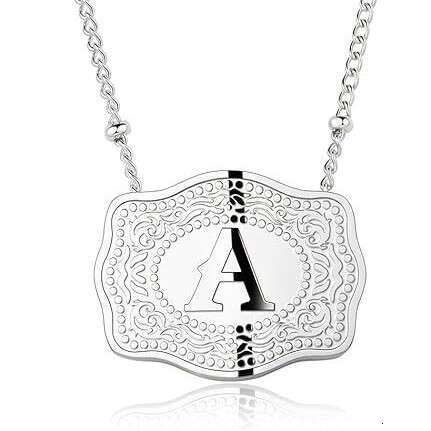 26 Letters Copper American Western Cowboy Belt Buckle Necklace Collarbone Chain Pendant