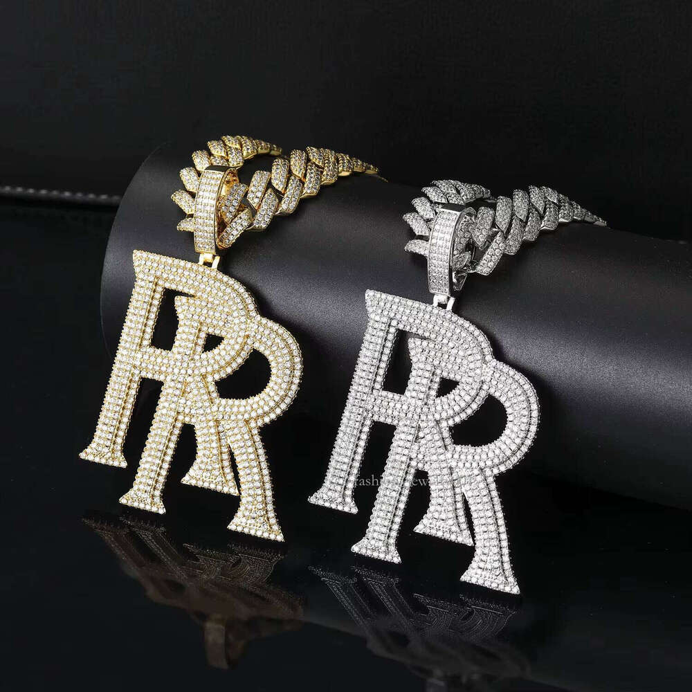 Custom High Quality 14k Initial Pendant R Rope/cuban Link Chain Moissanite Real Gold Necklace for Man Women