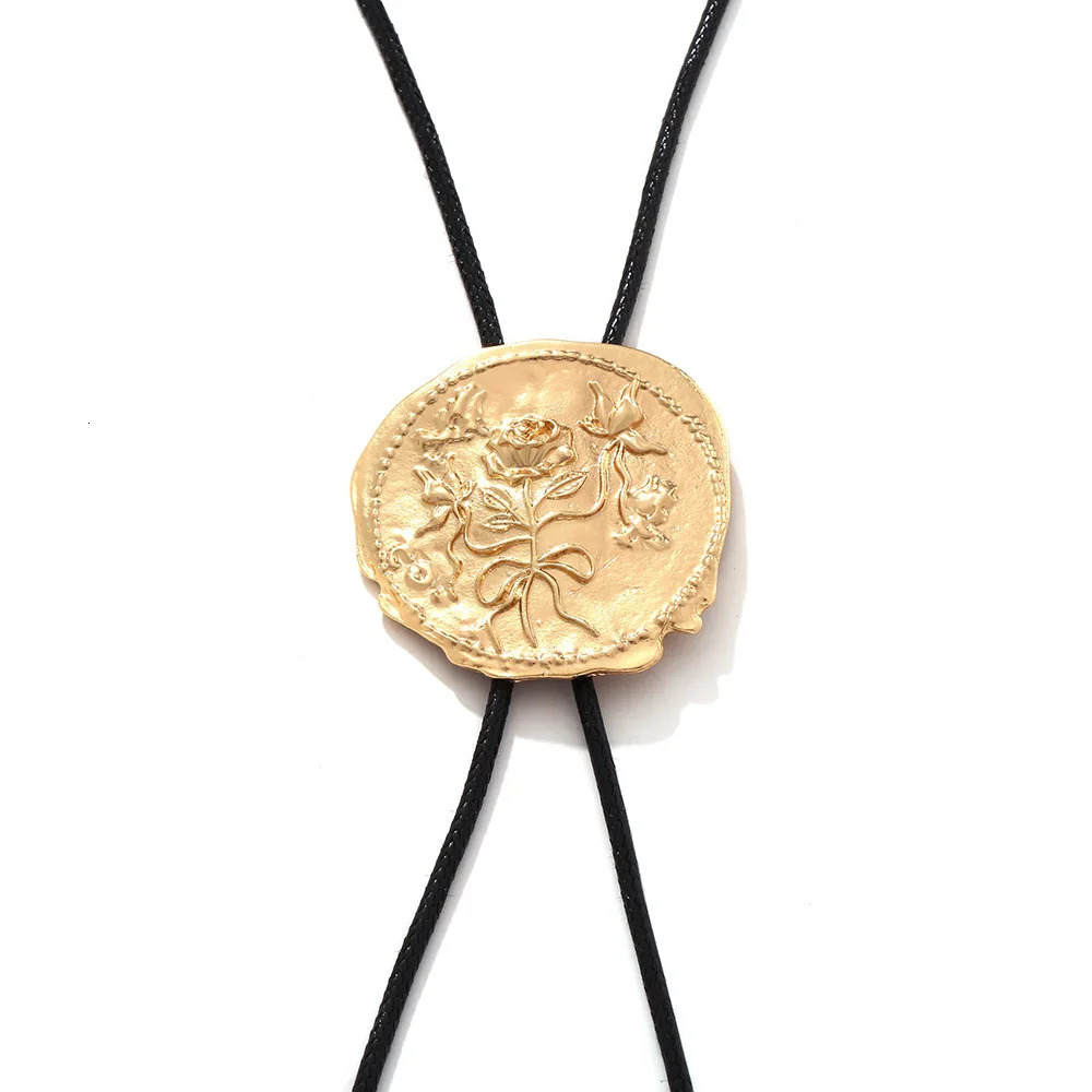 Vintage Irregular Metal Rose Round Label Adjustable Rope Chain Western Cowboy Style Necklace Women Personalized Jewelry 250729