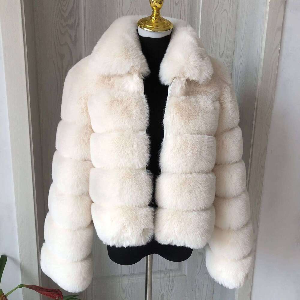 LHXDW Women's faux fur coat With collar luxury winter coat with lapel furry Fake fox fur jacket thick synthetic Ladies fur
