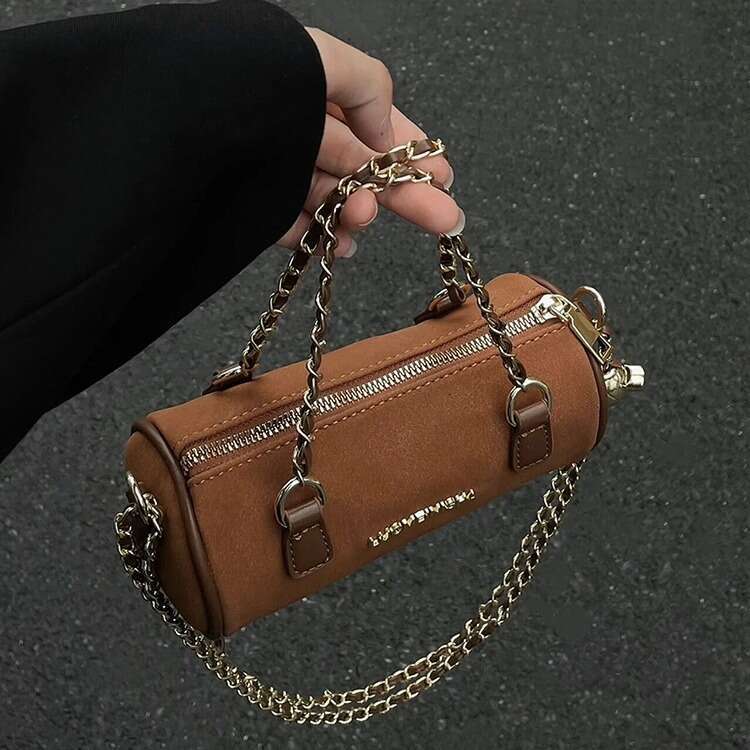 2025 New Chain Cylinder Suede Soft Surface Handbag Crossbody Women Niche Design Pillow Bag