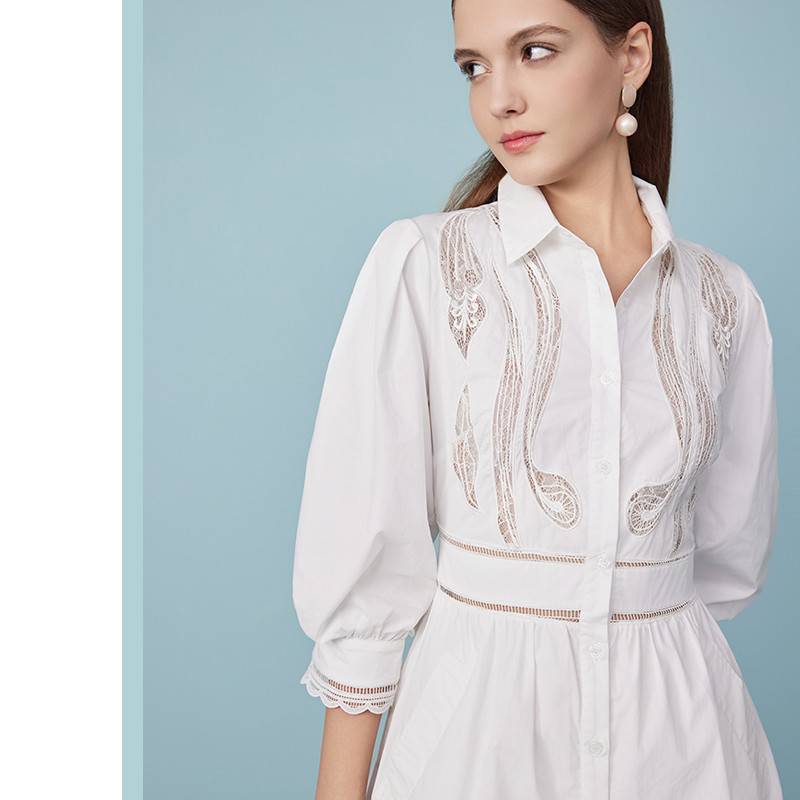 2025 Summer New White Elegant Temperament Short Skirts Puff Sleeve Lace Embroidered Dress 6116375