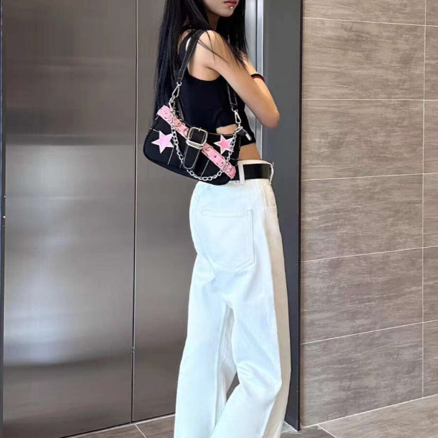 Punk Pentagram Small Women, Unique Design Shoulder Baguette Bag, Sweet Cool Style for Girls, High-end Underarm Bag