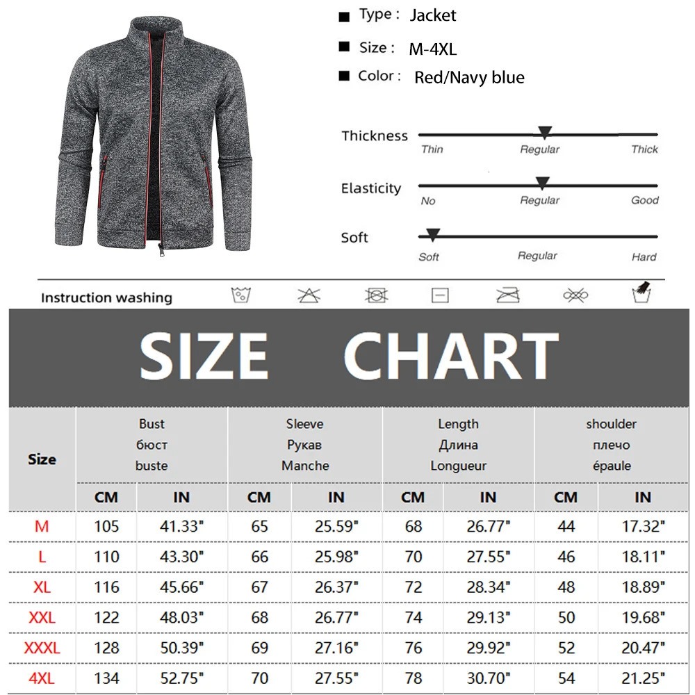 Men Zipper Jackets Standing Collar Sweatshirt Outdoor Streetwear Casual Coat Long Sleeve Coats Mens Clothing M4XL 250729