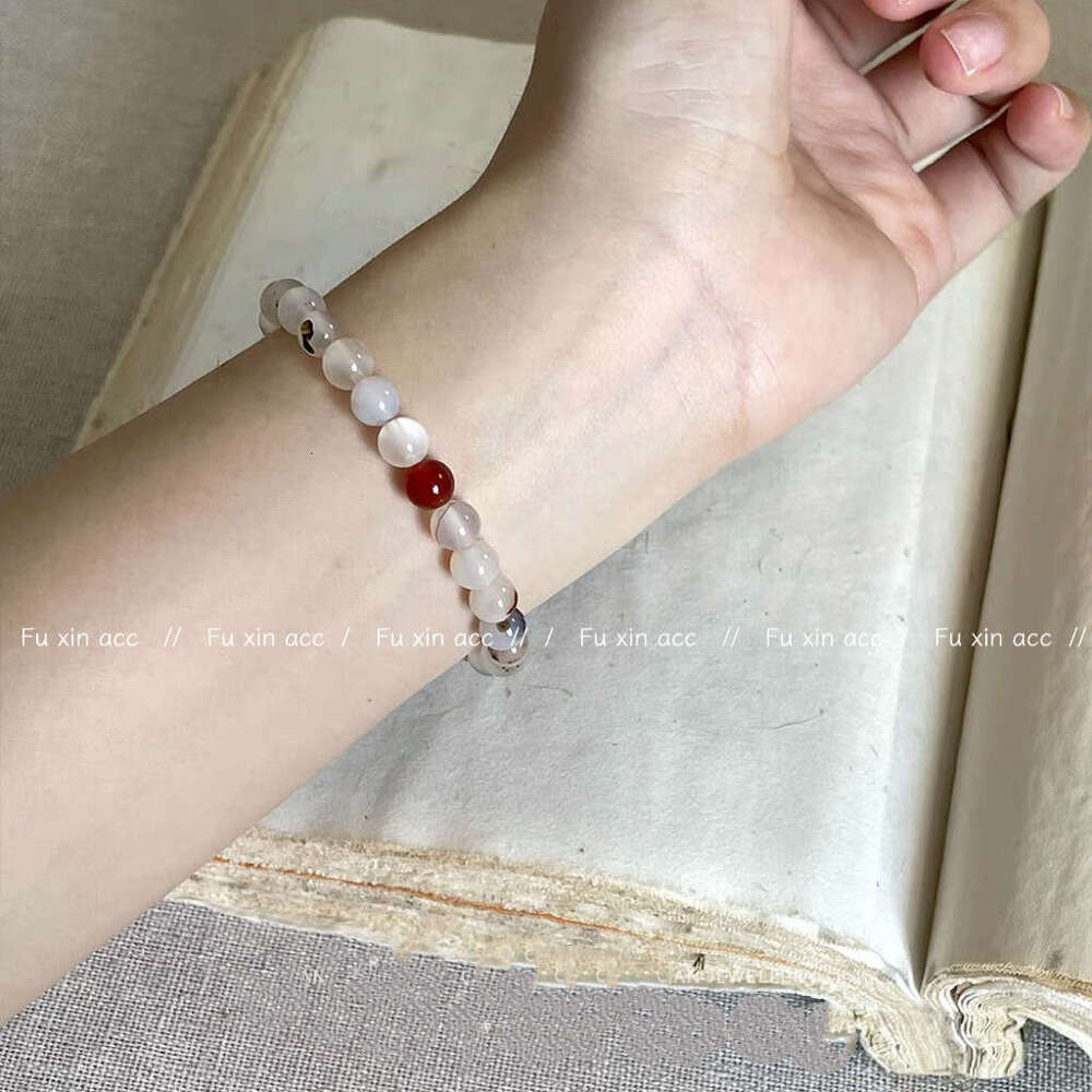 New Chinese Natural Agate for Women Red and White Grass Flower High-end Elegant Bracelet Minimalist Style Simple Versatile Jewelry bc4