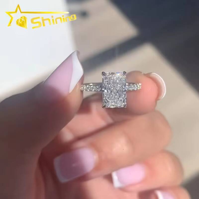 Custom Luxury CVD/HPHT Radiant Lab Diamonds Solitair Plain Band Moissanite Diamonds 10K Real Gold Wedding/Engagement Rings