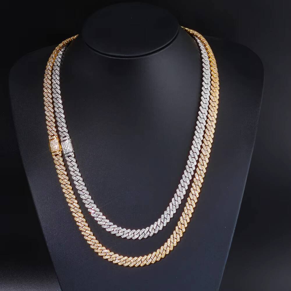 NUOYA 8mm Flip Button Diamond Double Row Diamond Necklace 18K Gold Plated Cuban Link Chain Hip Hop Fine Jewelry