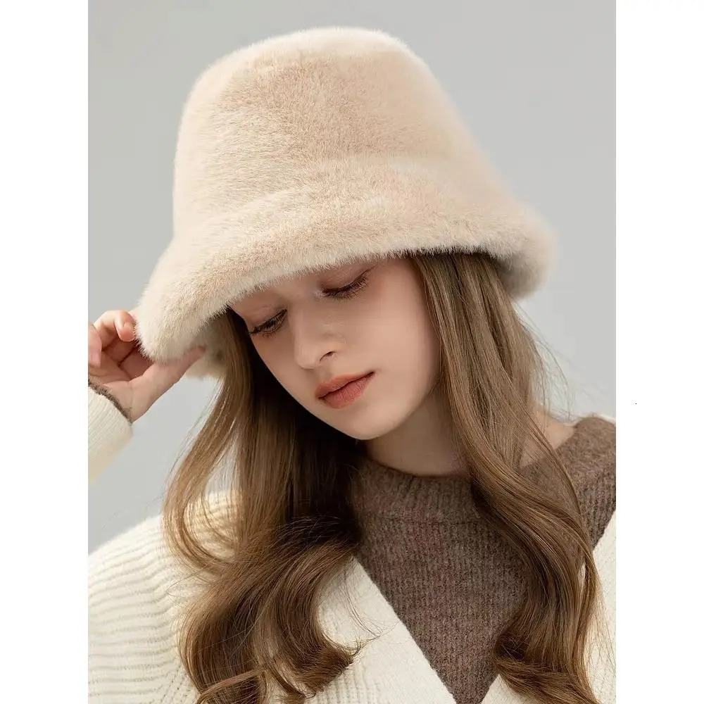 Female Faux Fox Fur Bomber Hat Windproof Keep Warmer Fisherman Hats Korean Style Bucket Hat Solid Beanie Winter Warm Hats 250724