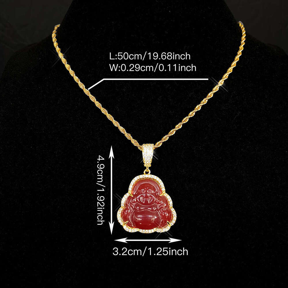 Maitreya Bright Gold Inlaid Agate Big Buddha Zircon Pendant Colorful Resin
