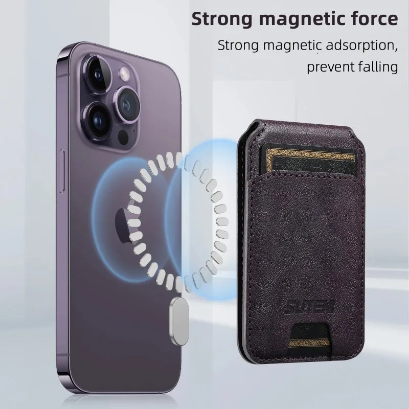 Leather Cellphone Magnetic Card Holder For IPhone 14 11 12 13 15 Pro Max 15Plus Phone Bank ID Card Wallet Case 250730