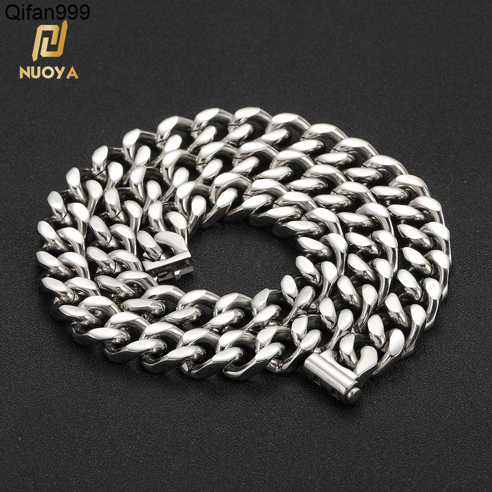 NUOYA Hip Hop High Polish Stainless Steel Chain 18K Gold Plated Cuban Link Chain Necklace Men Jewelry Cuban Link