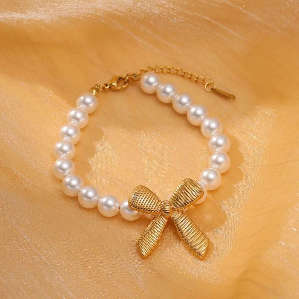 Fashion Elegant Bowknot Pearl Titanium Bracelet New Niche High-end Stainless Steel Jewelry for Women