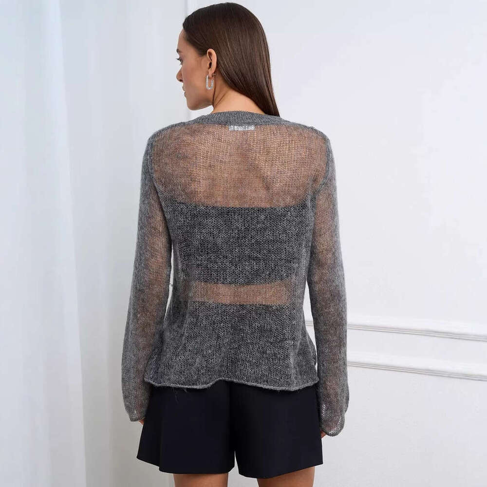 Gray Hollow Cardigan For Women, Spring And Summer Outerwear, Lazy Style Loose Top, Wool Knitted Sweater B5