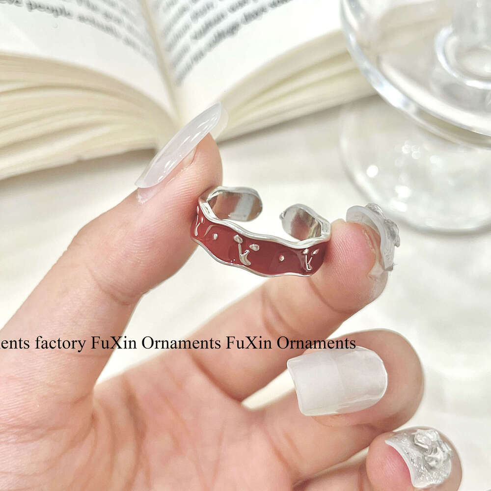Red Oil Drop Flower Cherry Unique Niche Design Elegant Versatile Simple Whitening Ring 981