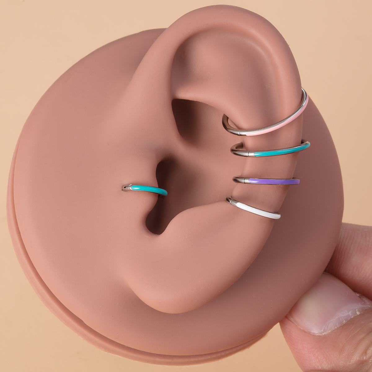 Stainless steel four-color drip glue hinge ring earrings, wholesale of body piercing accessories