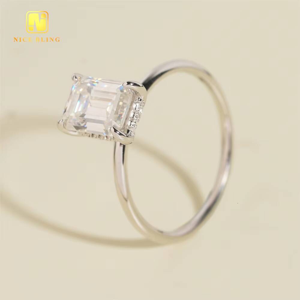Classic Design Emerald Cut Square 925 Silver Diamond Princess Ring Fashion Engagement Jewelry for Women Wedding Ring