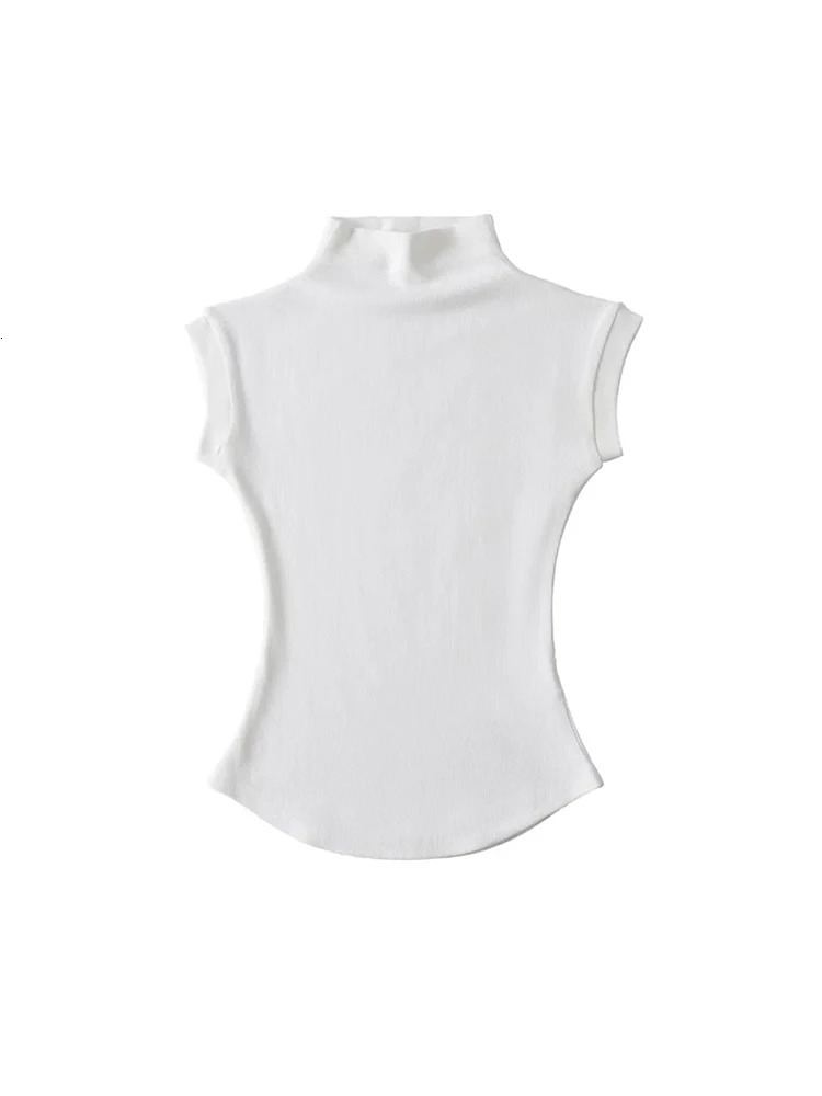 Women Summer Sexy Turtleneck Sleeveless TShirts Tops Solid Slim Fit Pullovers Causal Tees Shirts Female Streetwear Basics Tees 250724