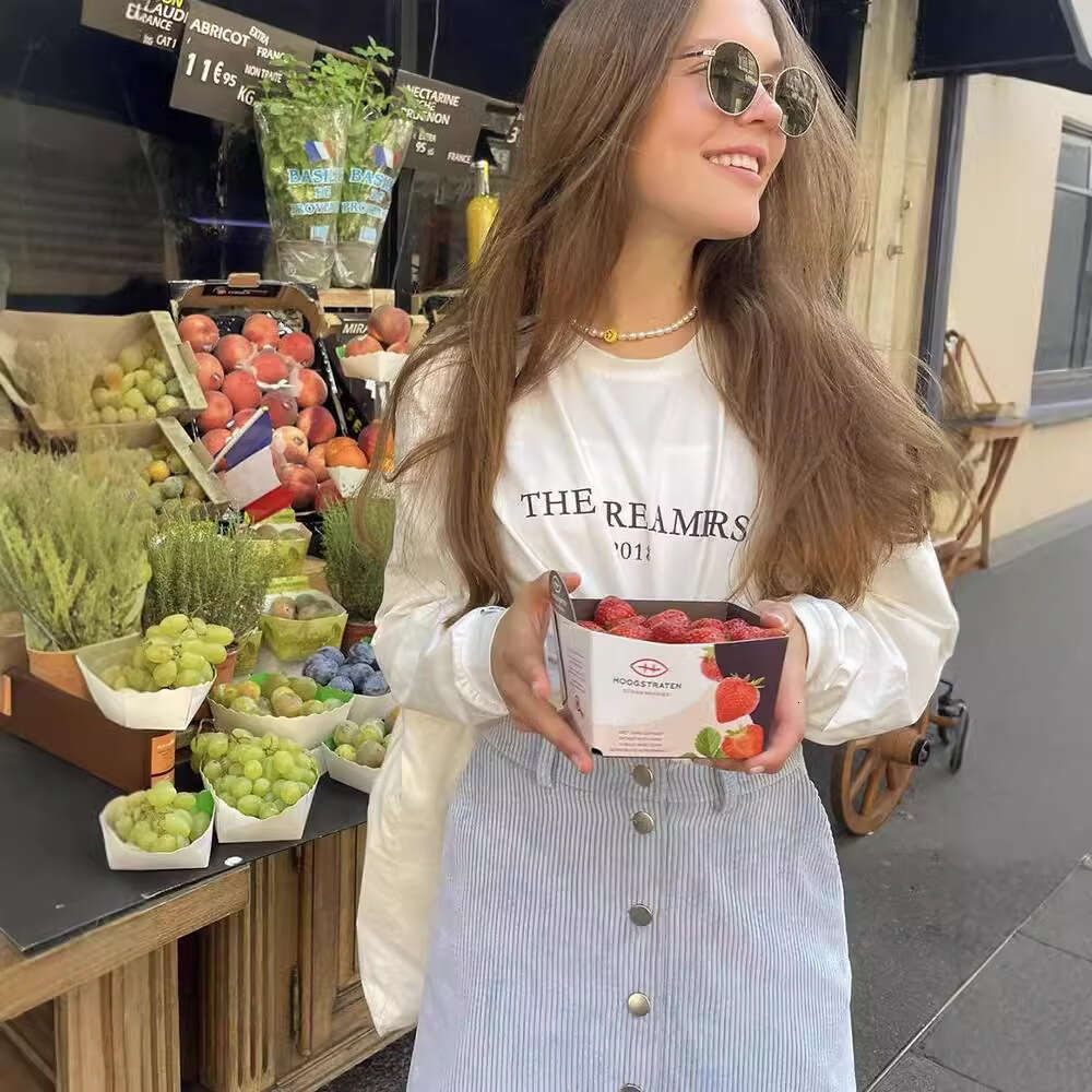 Ins Simple Style American Print Round Neck T-Shirt For Women, Pure Cotton Long Sleeve With Ribbed Cuffs, Loose Top, New B5