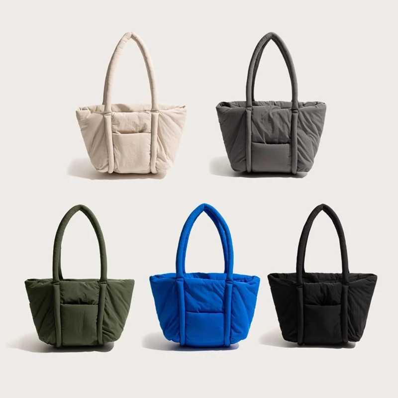 Casual Soft Nyl Puffer Tote Bag Designer Padded Shoulder Bags Quilted Down Cotton Handbags Large Capacity Shopper Purses Y250730