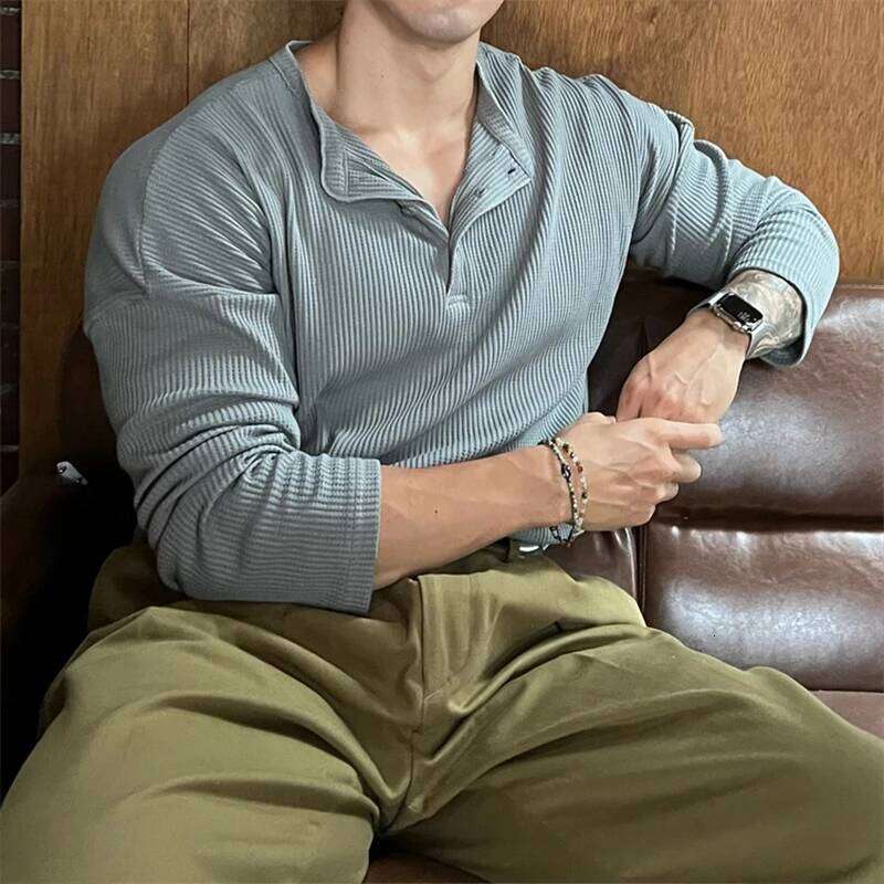 Loose Fit Long Sve Henry Collar T-irt Men's Autumn Winter plus Size 300 Pou Street Sle Slimming Base irt Top