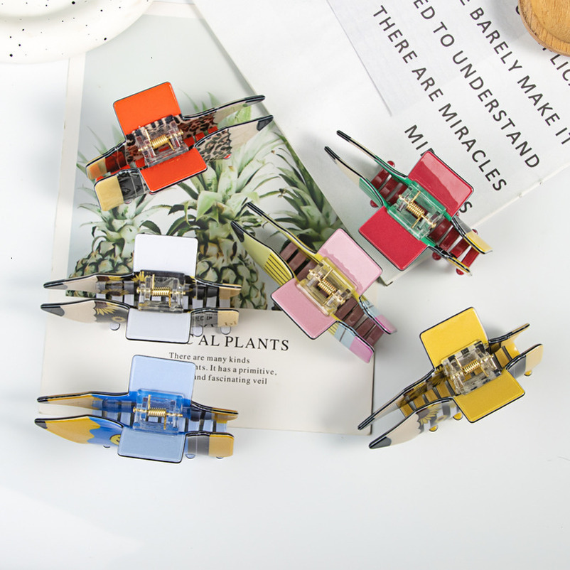 Sunflower Leopard Print Striped Smiley Face Pattern PVC Hair Pencil Shape 8.6cm October New Claw Clip