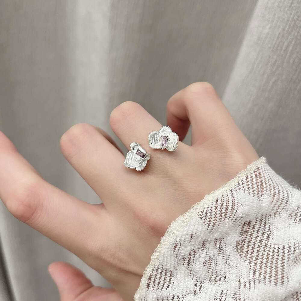 Purple Zircon Iris Double Three-Dimensional Cool Sense Light Luxury National Style Open 2025 Spring New Ring d4b