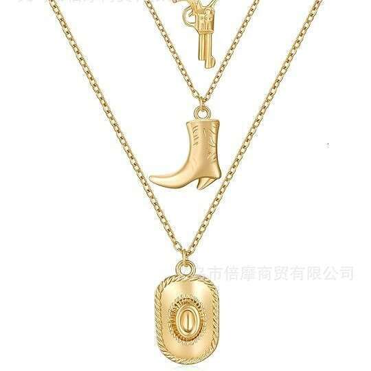 New Gold-Plated Boots Revoer Women's Western Cowboy Layered Necklace