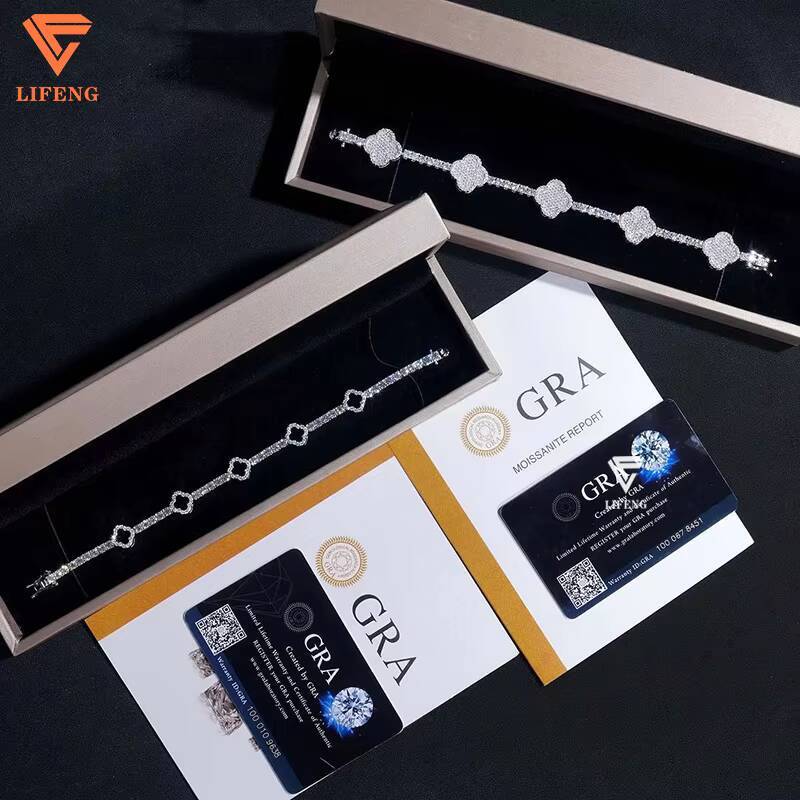 Hip Hop Iced Out Diamond Clover Bracelet 4mm Wide 925 Silver VVS1 Moissanite Tennis Bracelet With GRA Certificate