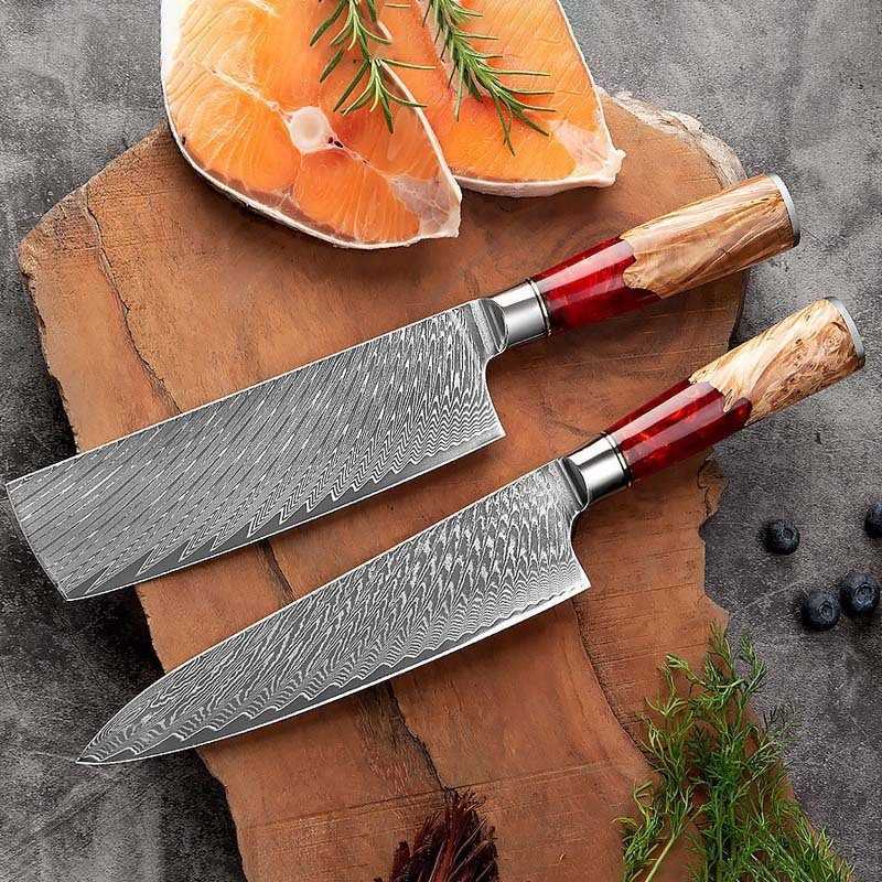 VG10 Damascus chef's knife set with resin handle, small size, suitable for ladies, slicing meat, perfect for cooking, sharp and durable kitchen k