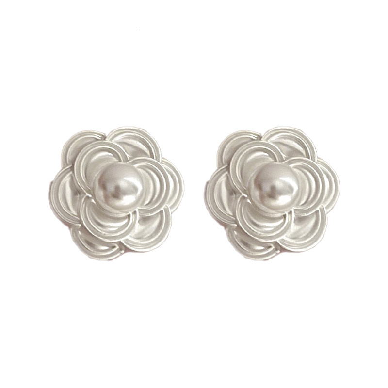 Sier Needle Multi-layer Camellia Pearl Fashion Versatile Earrings Niche Temperament Ear Jewelry Light High-end Feel