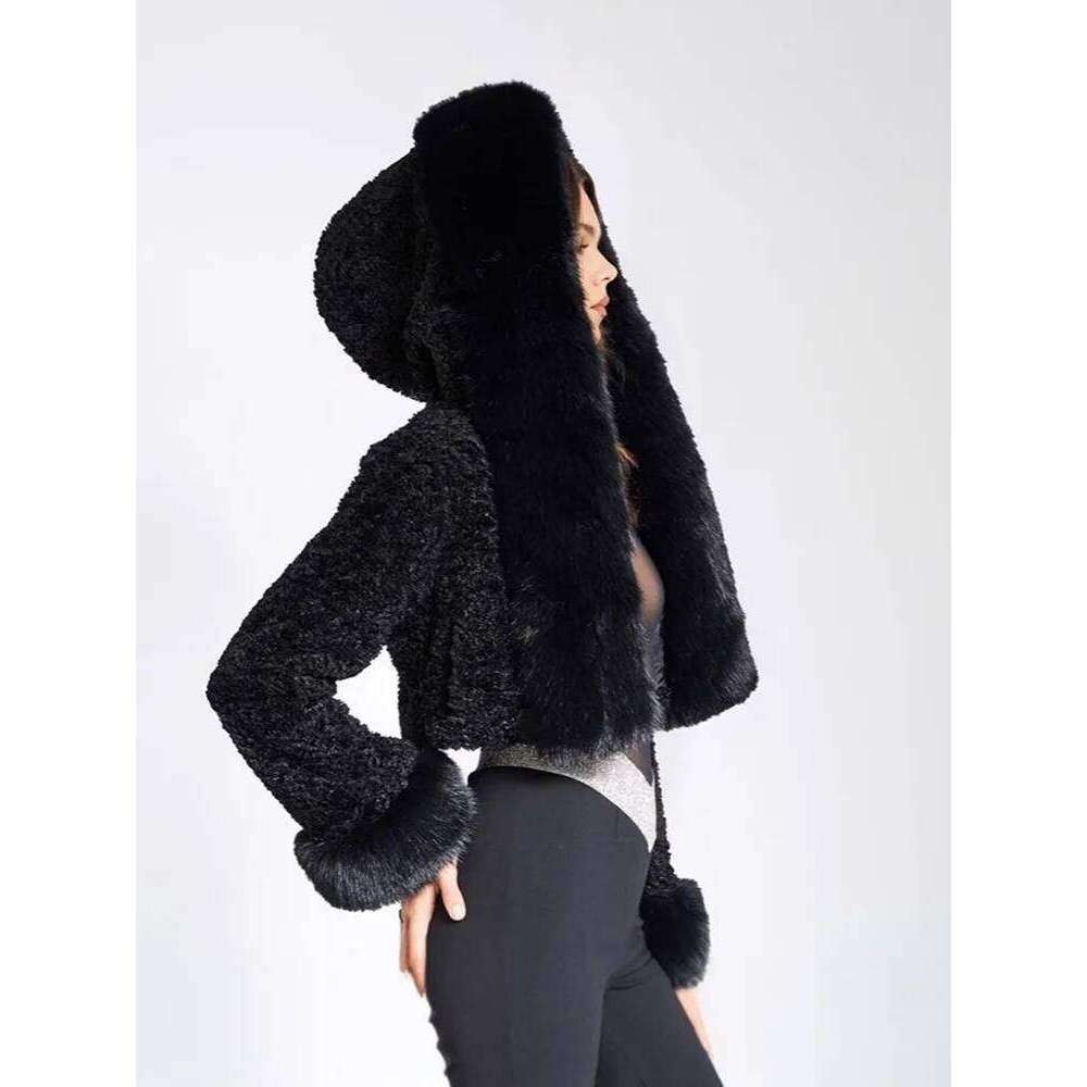 ZADORIN High Quality Coats Hooded Cropped White Black Faux Coat Woman Clothing Fluffy Fur Jacket Winter Outerwears