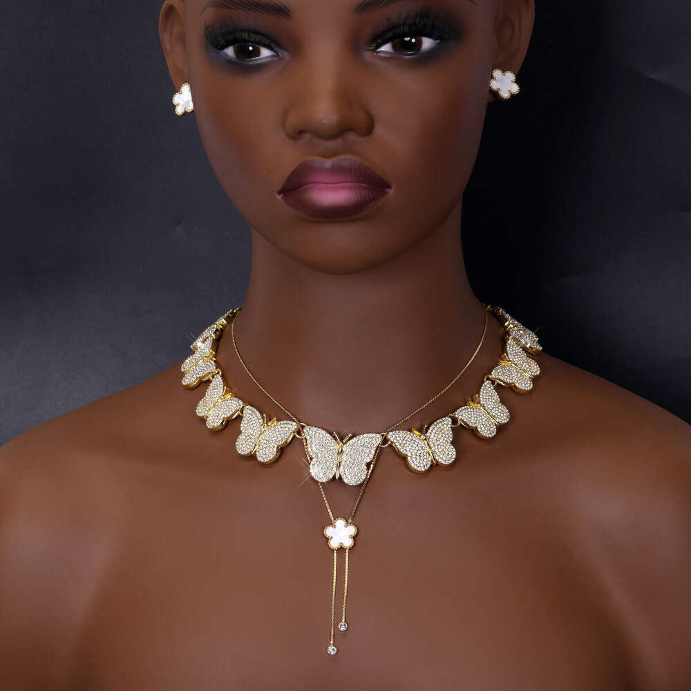 Hip-Hop Style Cuban Chain Necklace with Butterfly Inlay Plum Blossom Design for Women and Men Punk Trend