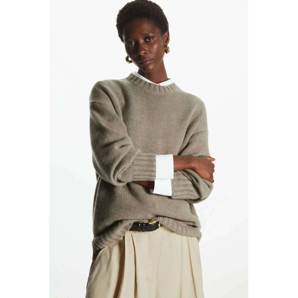 Ethereal MD 2025 Cos Winter New Style Of Ladies' Casual Loose-Fitting Round-Neck Off-The-Shoulder Wool Blend Sweater 250728