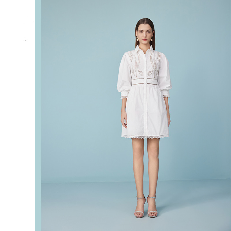 2025 Summer New White Elegant Temperament Short Skirts Puff Sleeve Lace Embroidered Dress 6116375