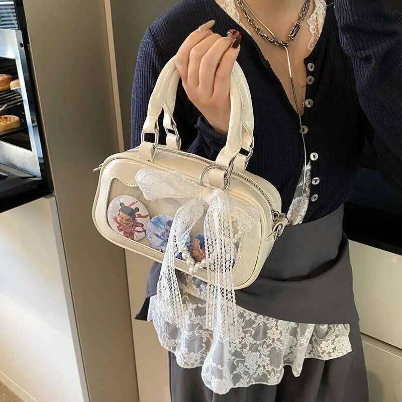 Richme Y2K Mini Handbags Women Aesthetic Lace Beading Bow Ladies Ita Bags DIY Anime Badge PU Crossbody Shoulder Bolso Mujer