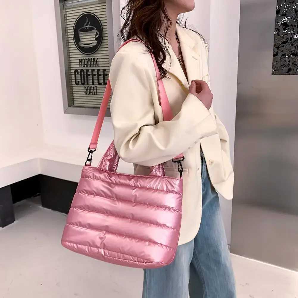 100% Nylon Thread Handbag Winter Korean Style Pure Color Top-handle Bags Y250730