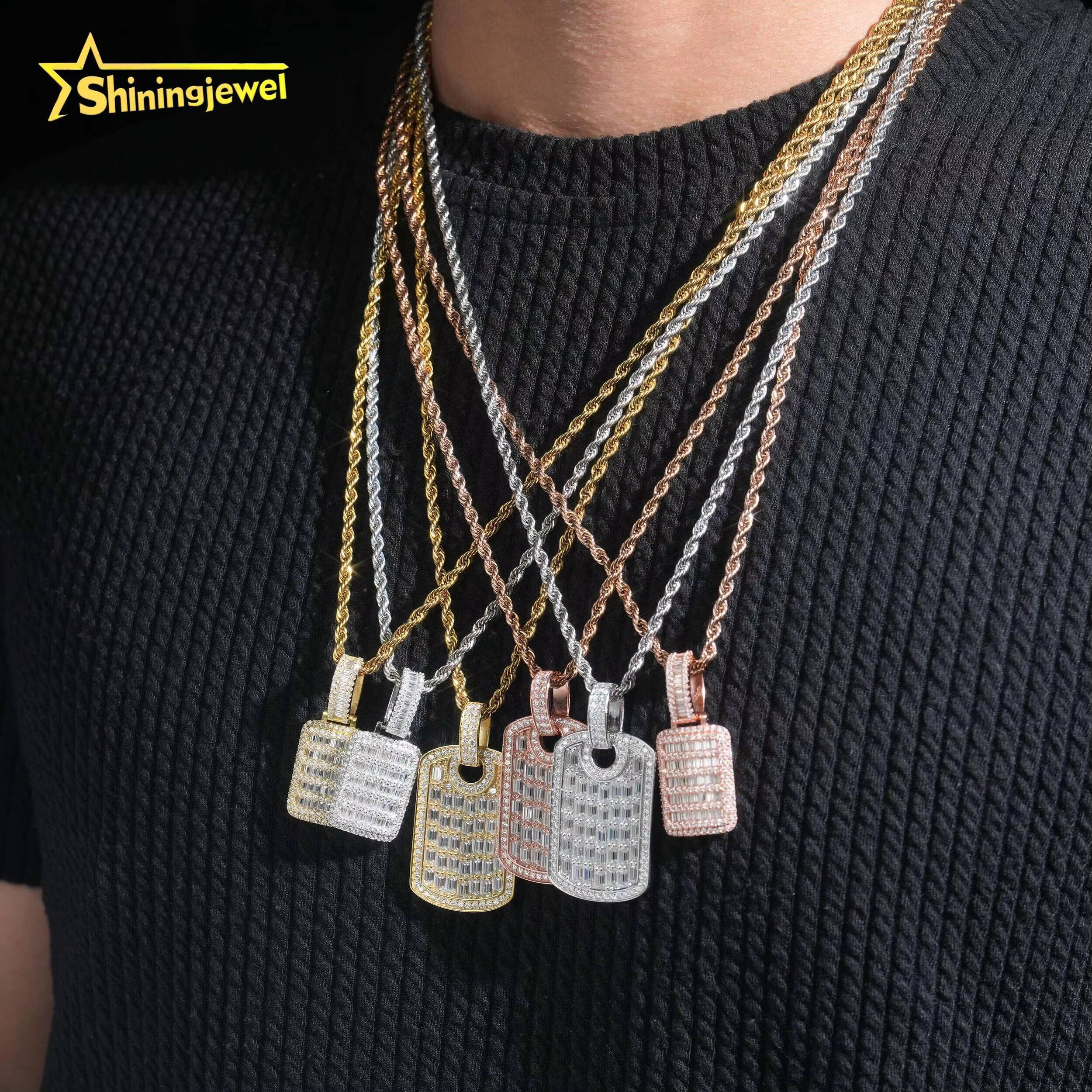 Fine Jewelry Factory Direct Hip Hop Baguette Diamond Tag 925 Sterling Silver Moissanite Pendant